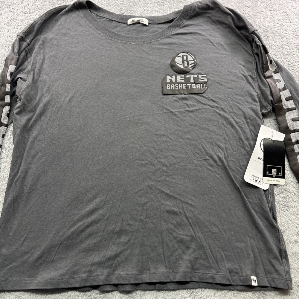 Brooklyn Nets NBA '47 Long Sleeve Tshirt Women's Large Bubble Letters